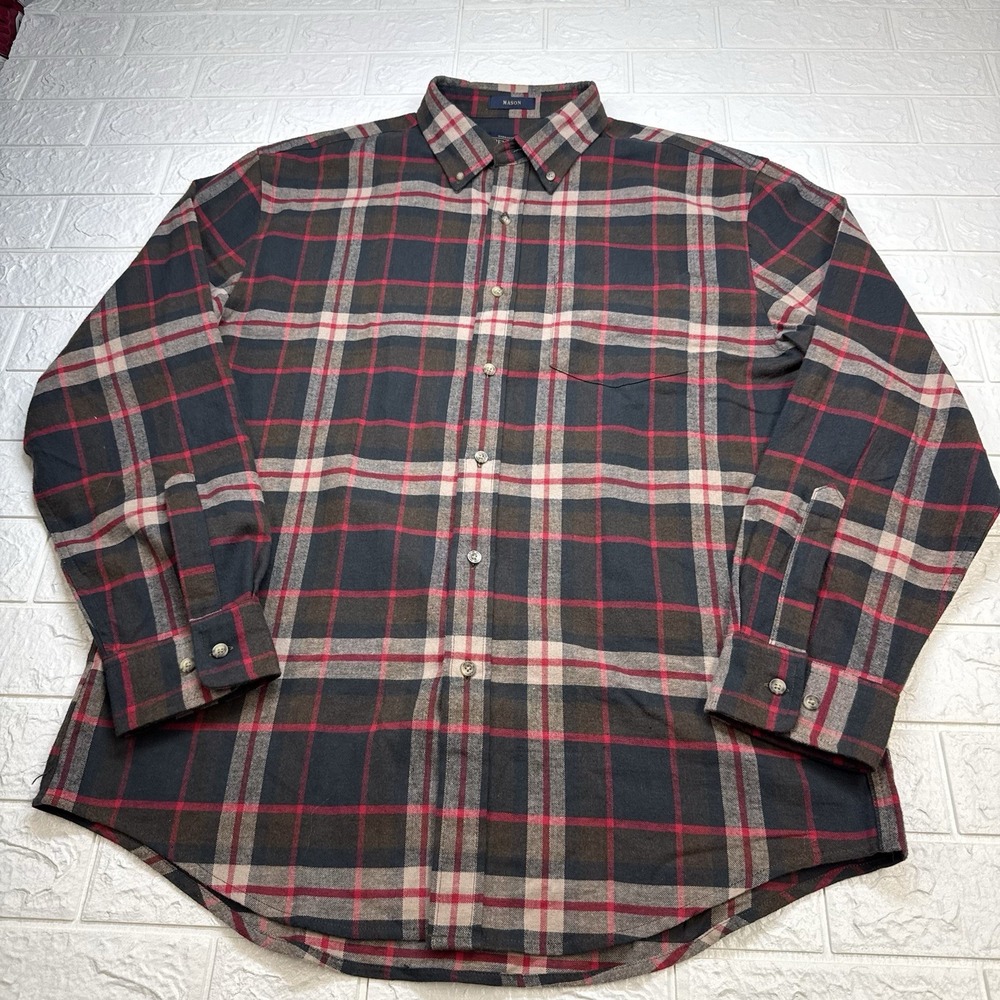 Pendleton Mason Mens Plaid Wool Flannel Button Up Shirt Large Multicolor